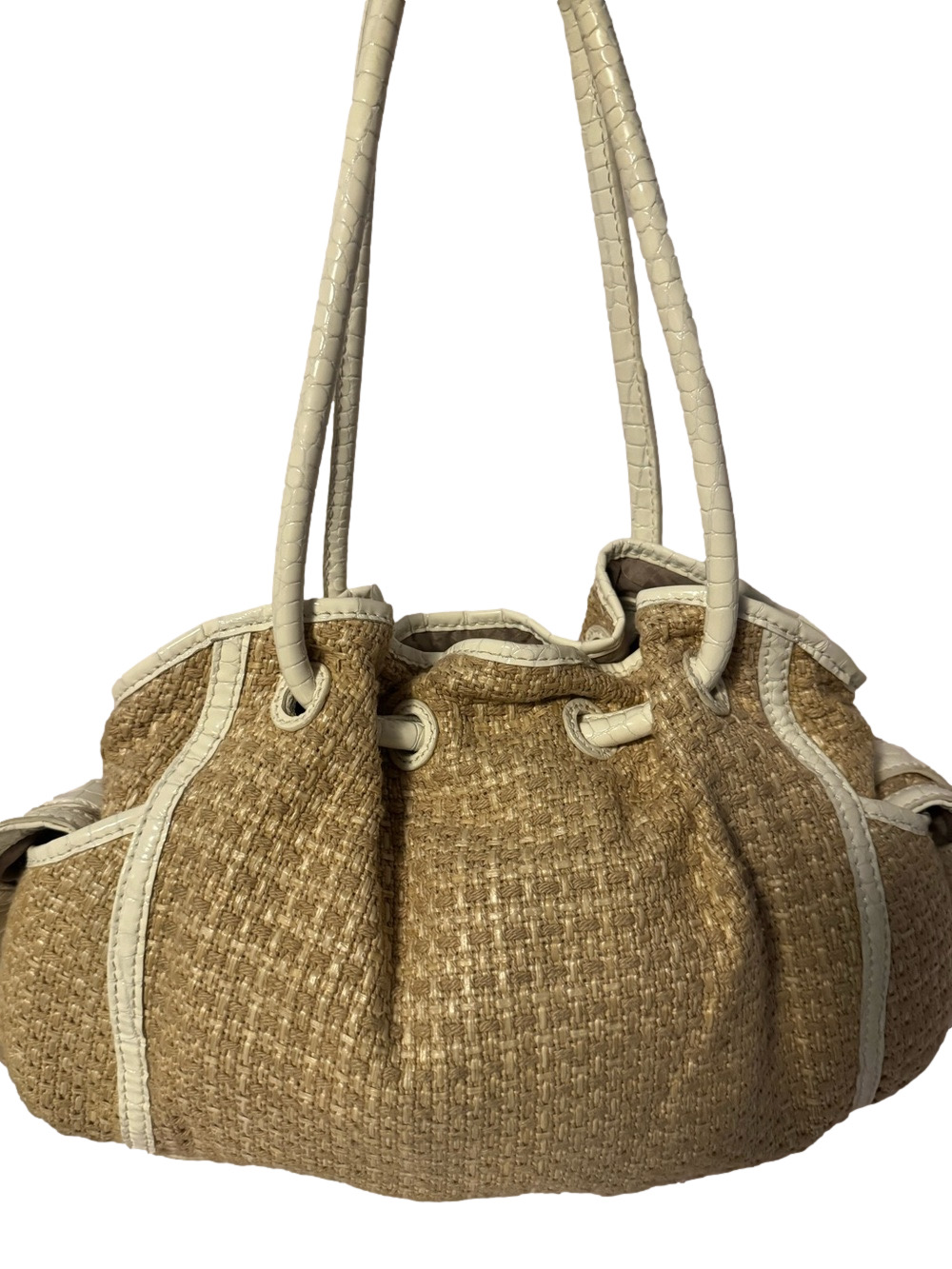 #361 Cole Haan Straw Fabric & Embossed Patent Leather Bag